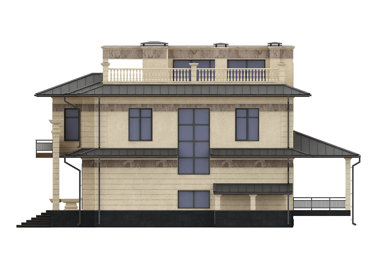 Projekt domu jednorodzinnego o pow. 545 m²: Dwupiętrowy + Piwnica, 6 Sypialnie, Gabinet, 6 Łazienki