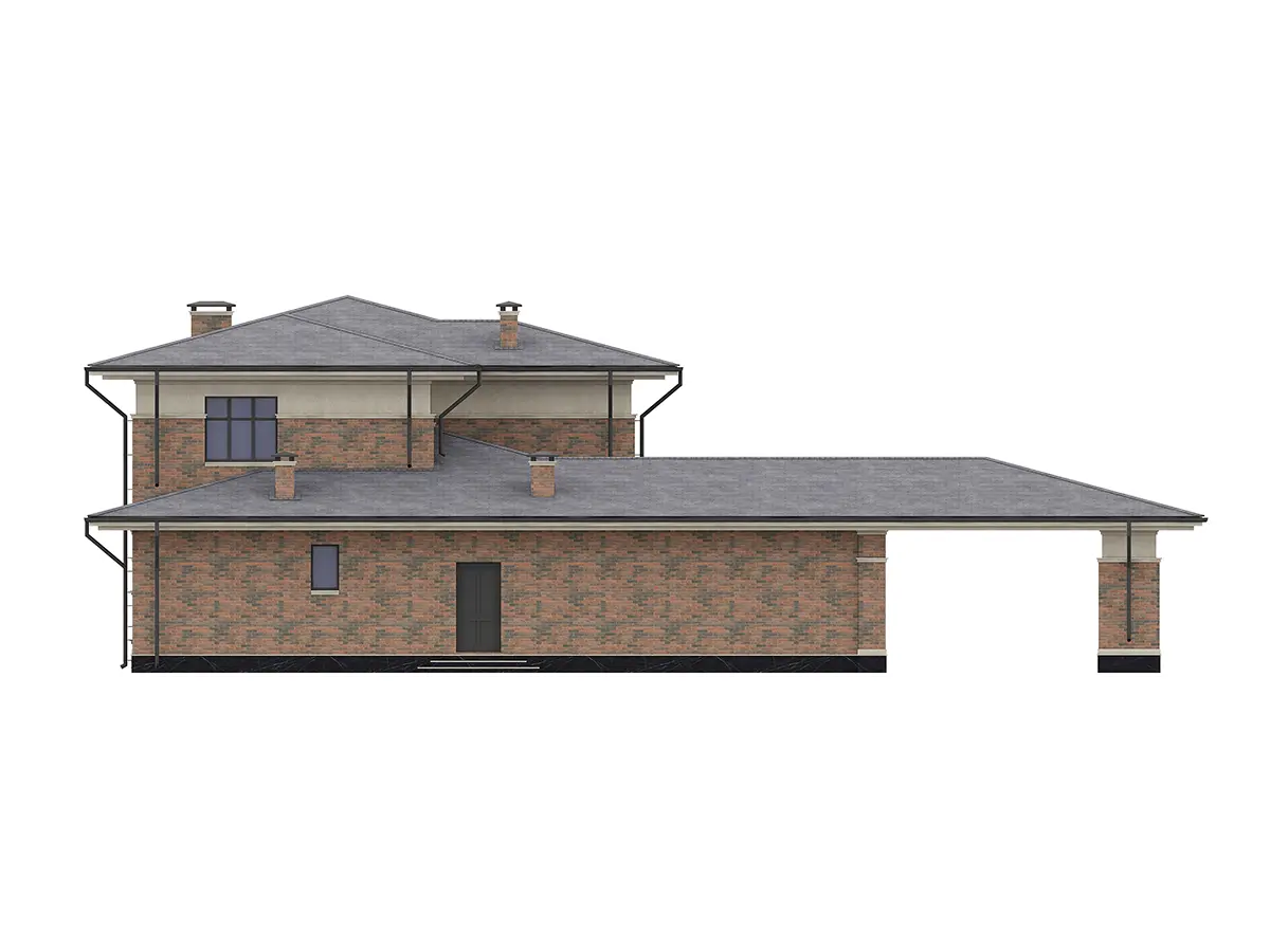 Projekt domu jednorodzinnego o pow. 313 m²: Piętrowy, 4 Sypialnie, 3 Łazienki, Otwarta kuchnia, Wiata