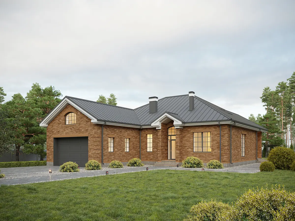 Projekt domu jednorodzinnego o pow. 294 m²: Parterowy z poddaszem użytkowym, 3 Sypialnie, 4 Łazienki, Otwarta kuchnia, Garaż