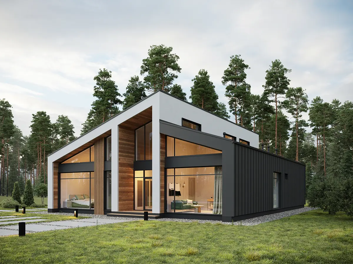 Projekt domu jednorodzinnego o pow. 212 m²: Parterowy z poddaszem użytkowym, 3 Sypialnie, 2 Łazienki, Otwarta kuchnia