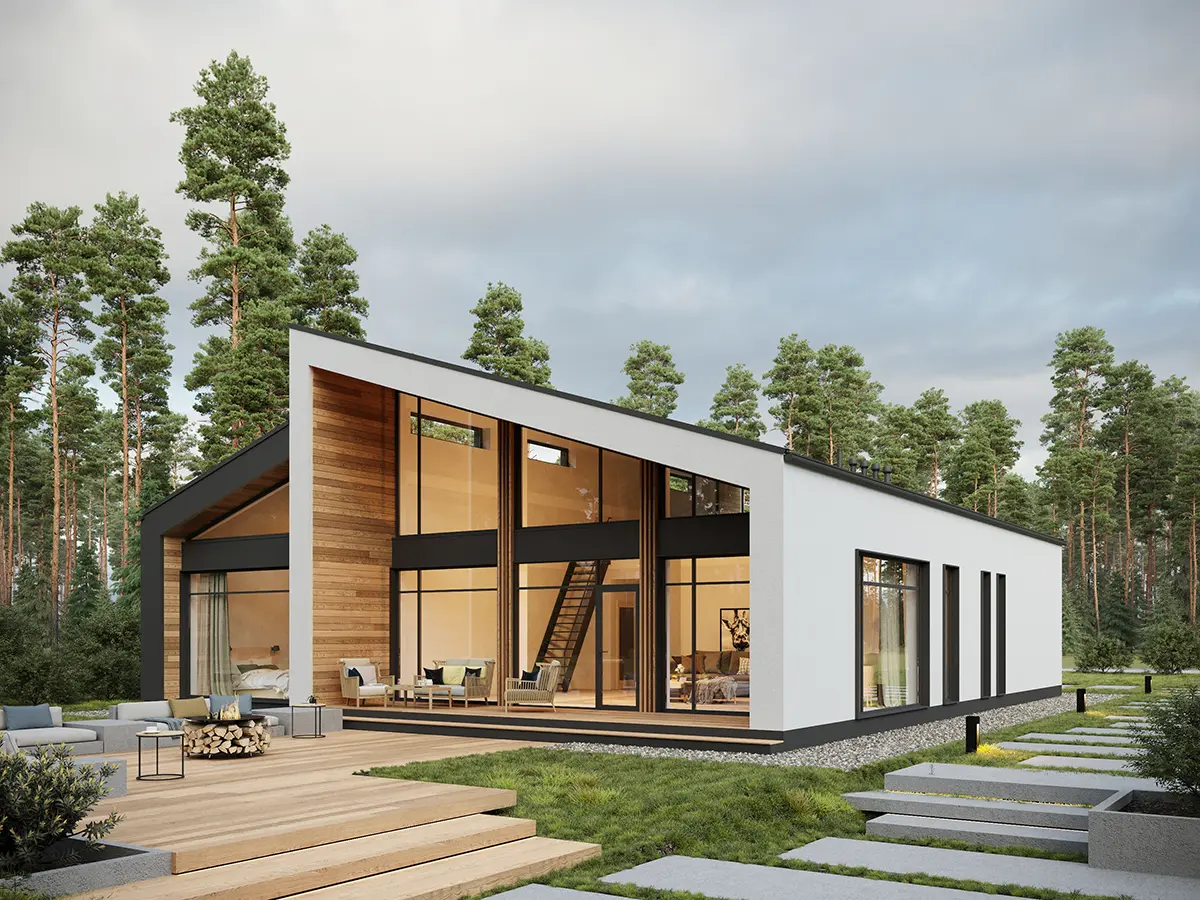 Projekt domu jednorodzinnego o pow. 212 m²: Parterowy z poddaszem użytkowym, 3 Sypialnie, 2 Łazienki, Otwarta kuchnia