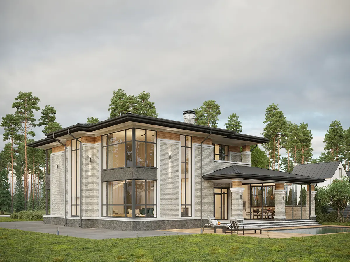 Projekt domu jednorodzinnego o pow. 241 m²: Piętrowy, 3 Sypialnie, 3 Łazienki, Otwarta kuchnia, Garaż