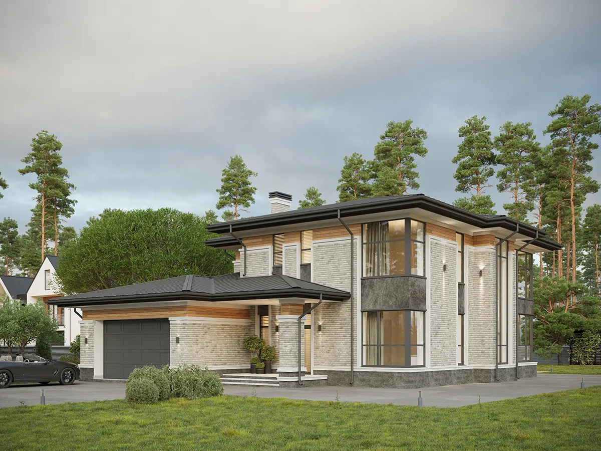 Projekt domu jednorodzinnego o pow. 241 m²: Piętrowy, 3 Sypialnie, 3 Łazienki, Otwarta kuchnia, Garaż