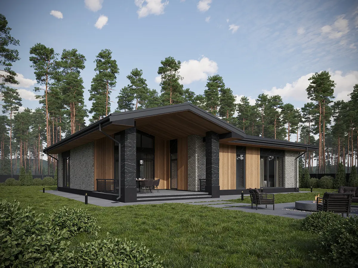Projekt domu jednorodzinnego o pow. 144 m²: Parterowy, 3 Sypialnie, 2 Łazienki, Otwarta kuchnia