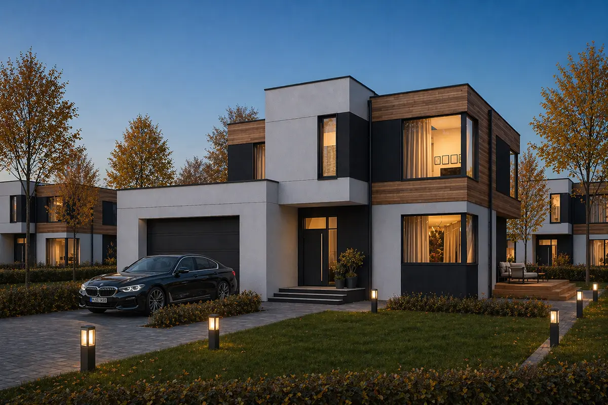 Projekt domu jednorodzinnego o pow. 211 m²: Piętrowy, 4 Sypialnie, Gabinet, 4 Łazienki, Otwarta kuchnia, Garaż