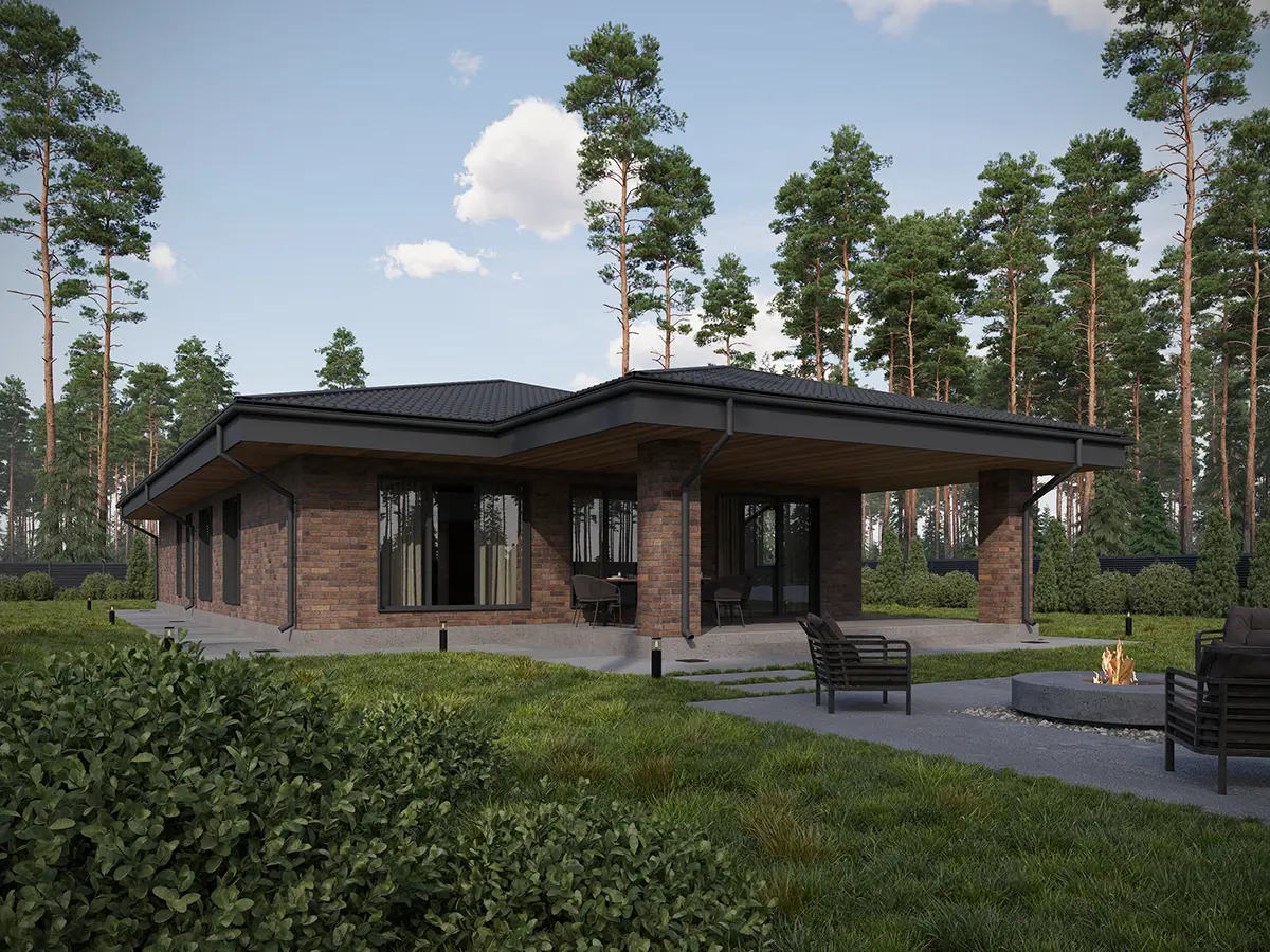 Projekt domu jednorodzinnego o pow. 161 m²: Parterowy, 3 Sypialnie, Gabinet, 2 Łazienki, Otwarta kuchnia