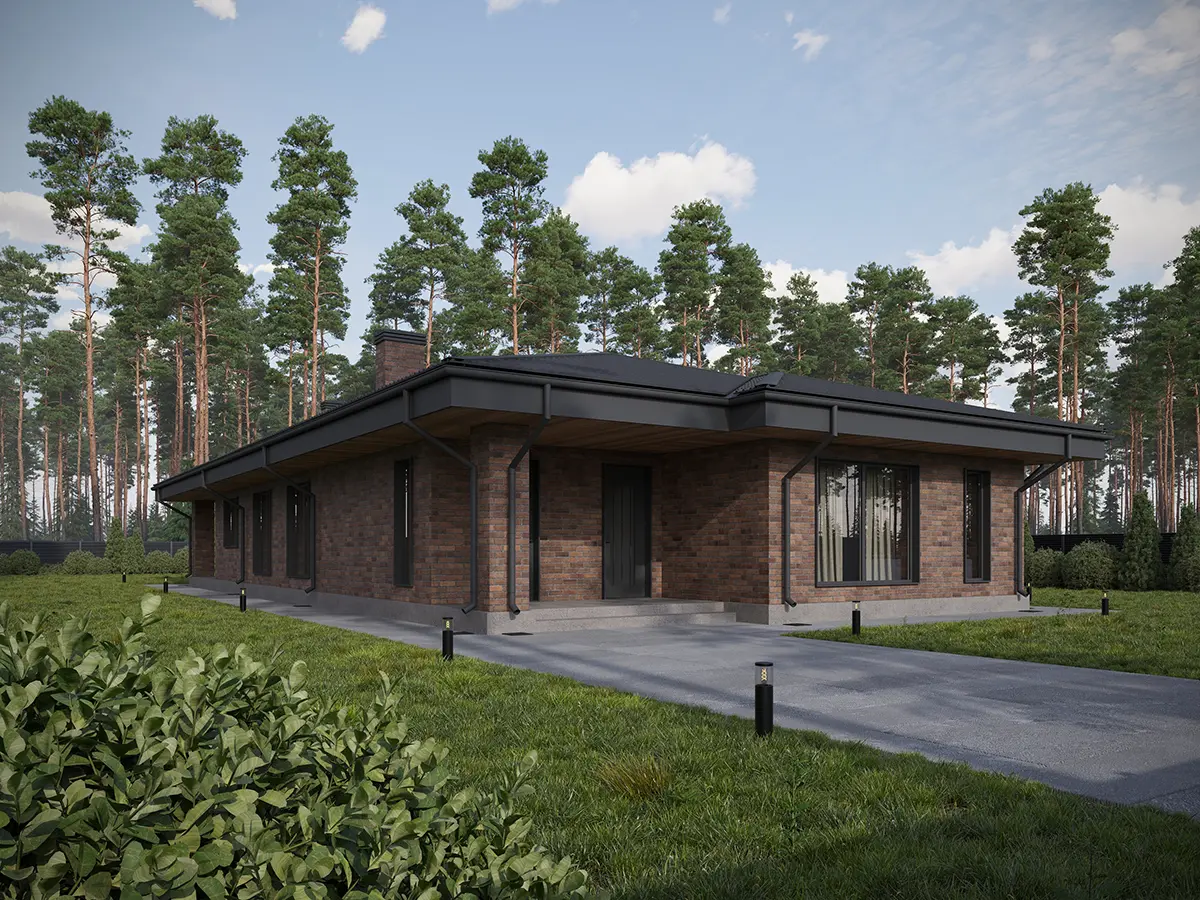 Projekt domu jednorodzinnego o pow. 161 m²: Parterowy, 3 Sypialnie, Gabinet, 2 Łazienki, Otwarta kuchnia