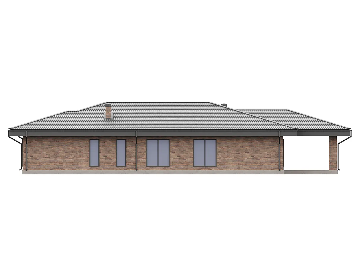 Projekt domu jednorodzinnego o pow. 161 m²: Parterowy, 3 Sypialnie, Gabinet, 2 Łazienki, Otwarta kuchnia