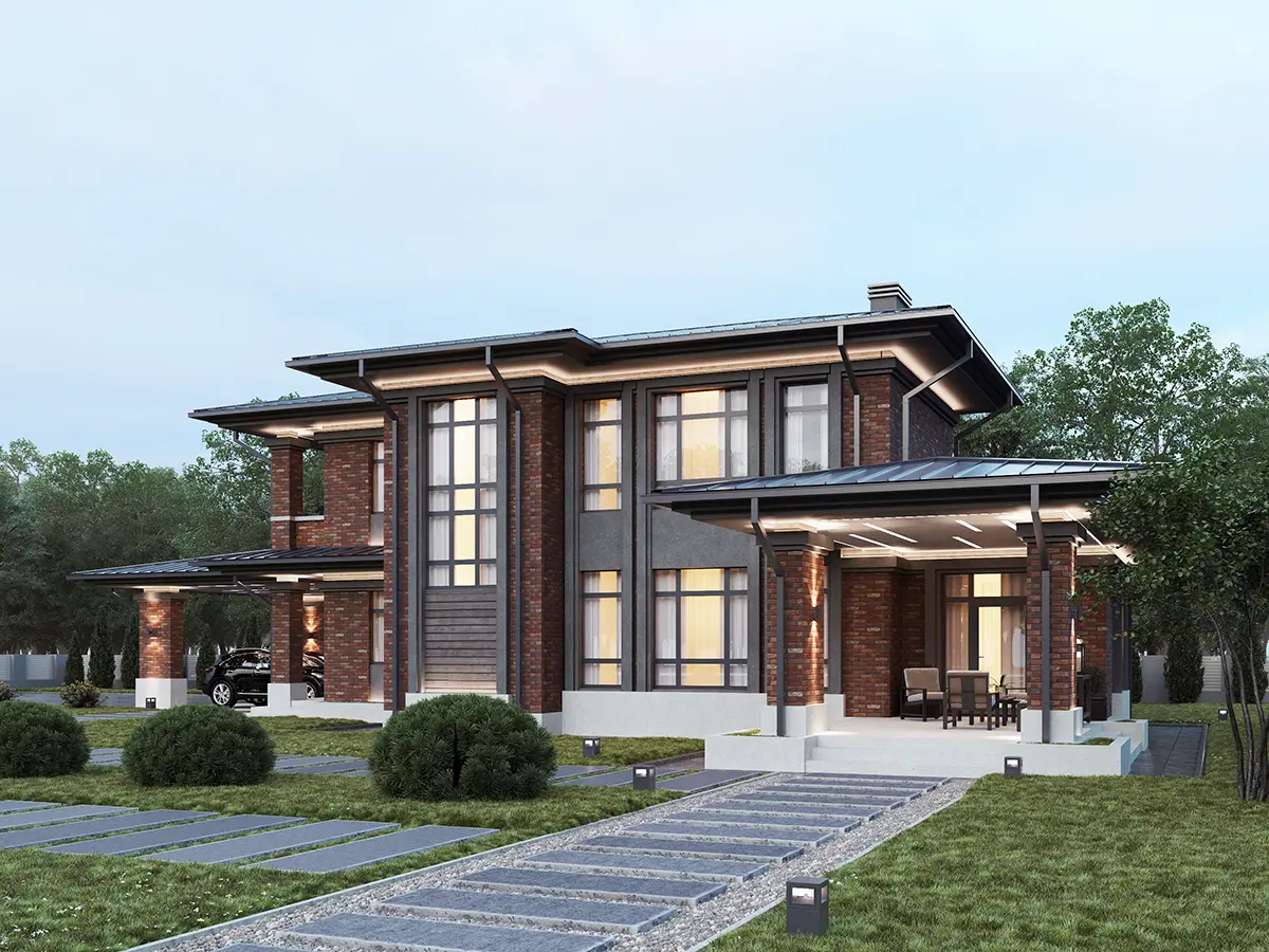 Projekt domu jednorodzinnego o pow. 211 m²: Piętrowy, 3 Sypialnie, 4 Łazienki, Otwarta kuchnia, Wiata