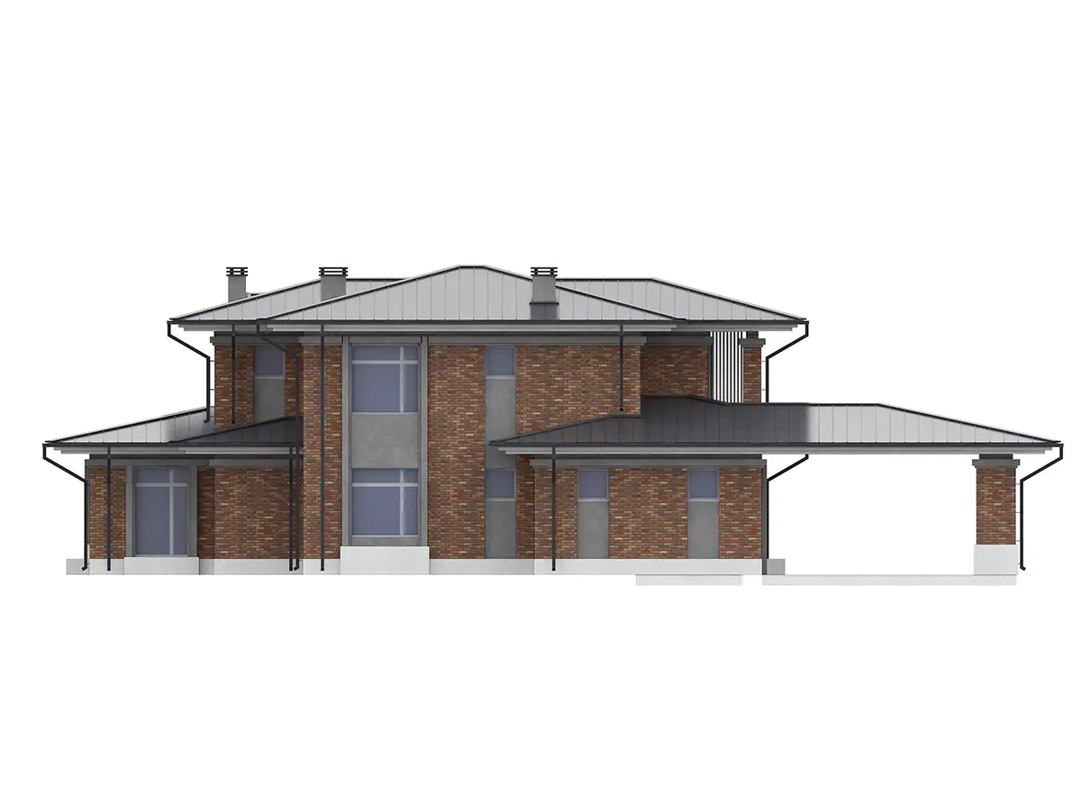 Projekt domu jednorodzinnego o pow. 211 m²: Piętrowy, 3 Sypialnie, 4 Łazienki, Otwarta kuchnia, Wiata
