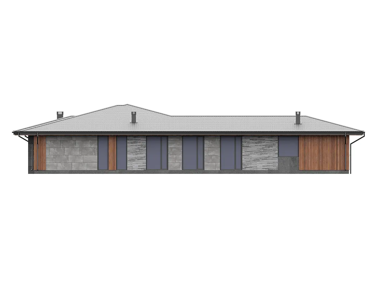 Projekt domu jednorodzinnego o pow. 213 m²: Parterowy, 5 Sypialnie, 3 Łazienki, Otwarta kuchnia