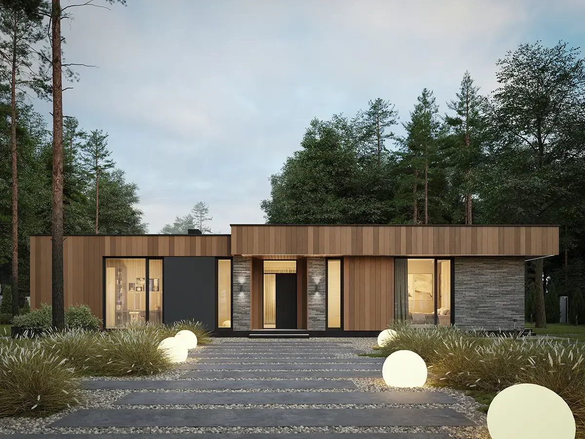 Projekt domu jednorodzinnego o pow. 168 m²: Parterowy, 4 Sypialnie, 2 Łazienki, Otwarta kuchnia