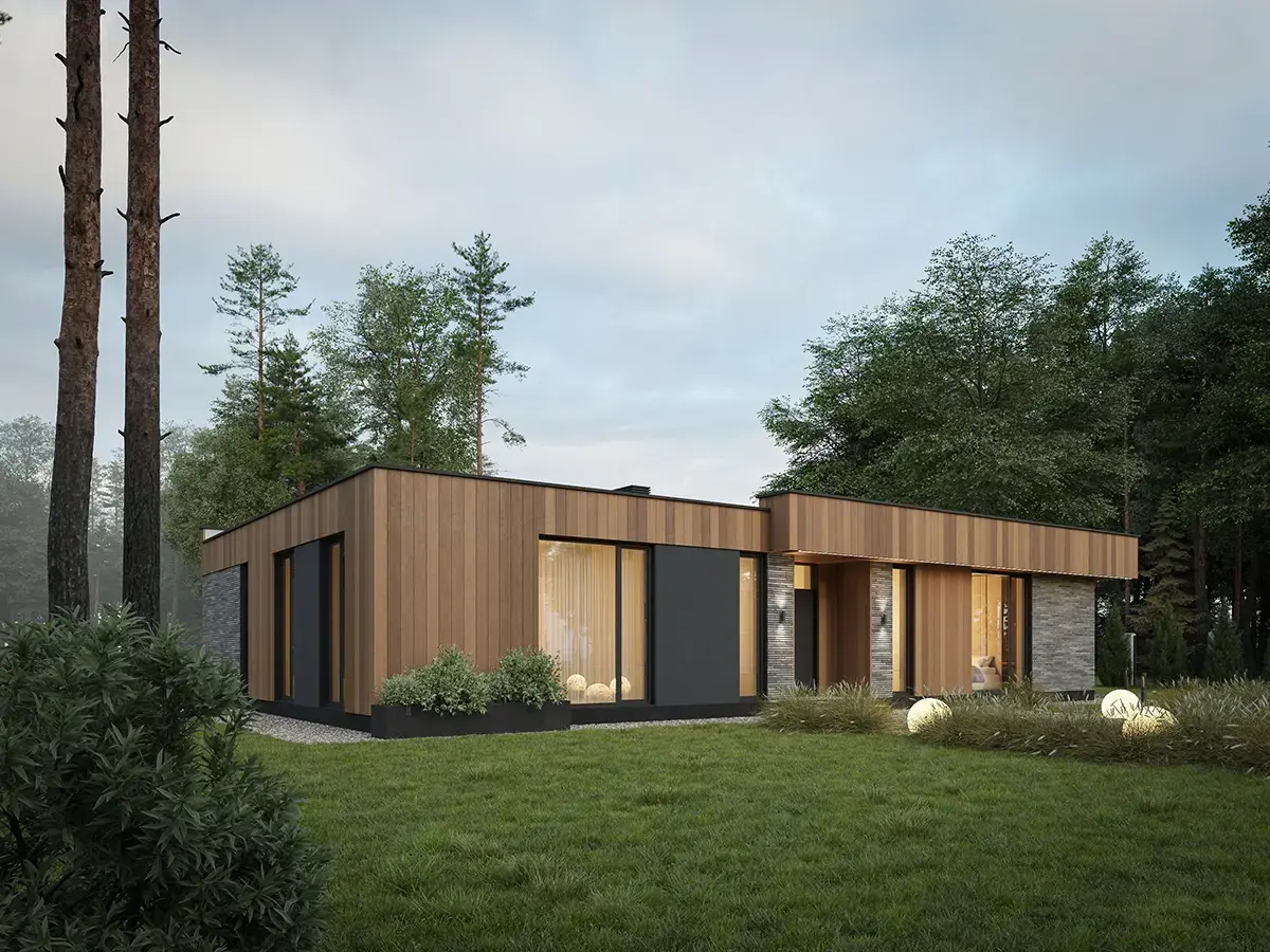 Projekt domu jednorodzinnego o pow. 168 m²: Parterowy, 4 Sypialnie, 2 Łazienki, Otwarta kuchnia