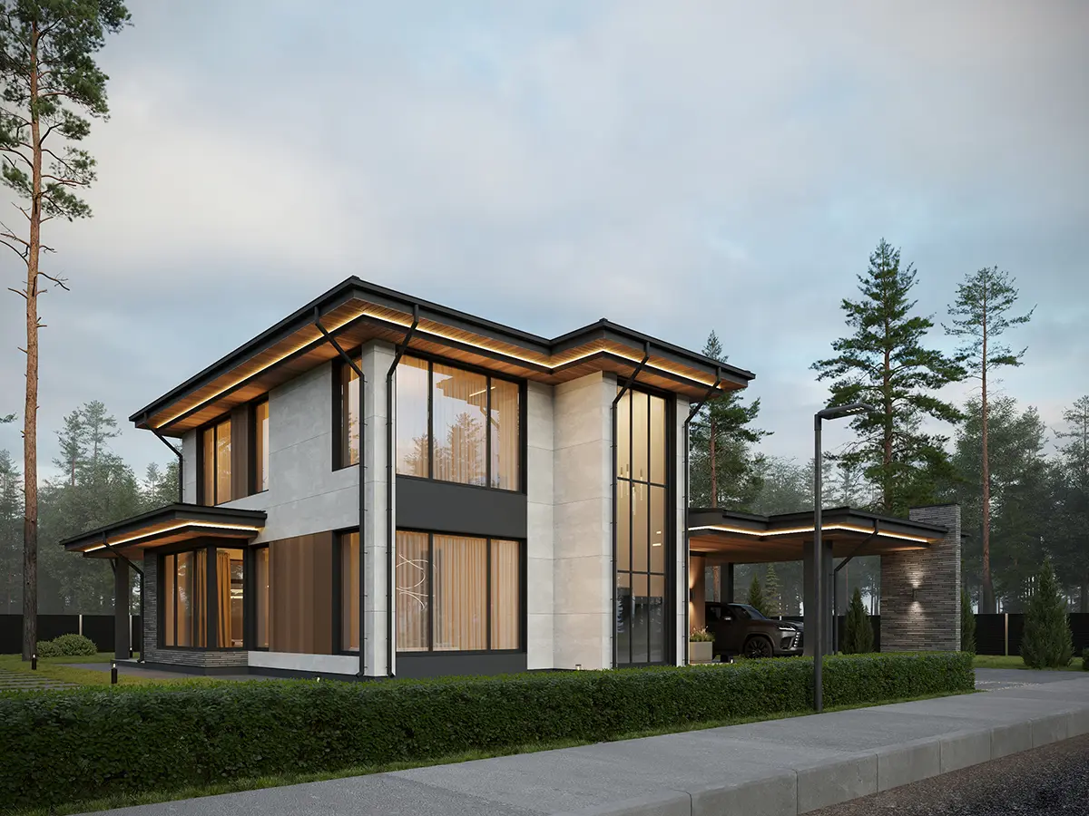 Projekt domu jednorodzinnego o pow. 178 m²: Piętrowy, 4 Sypialnie, 3 Łazienki, Otwarta kuchnia, Wiata