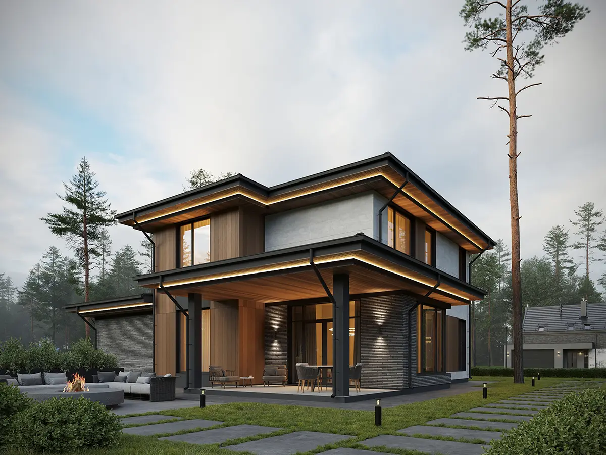 Projekt domu jednorodzinnego o pow. 178 m²: Piętrowy, 4 Sypialnie, 3 Łazienki, Otwarta kuchnia, Wiata