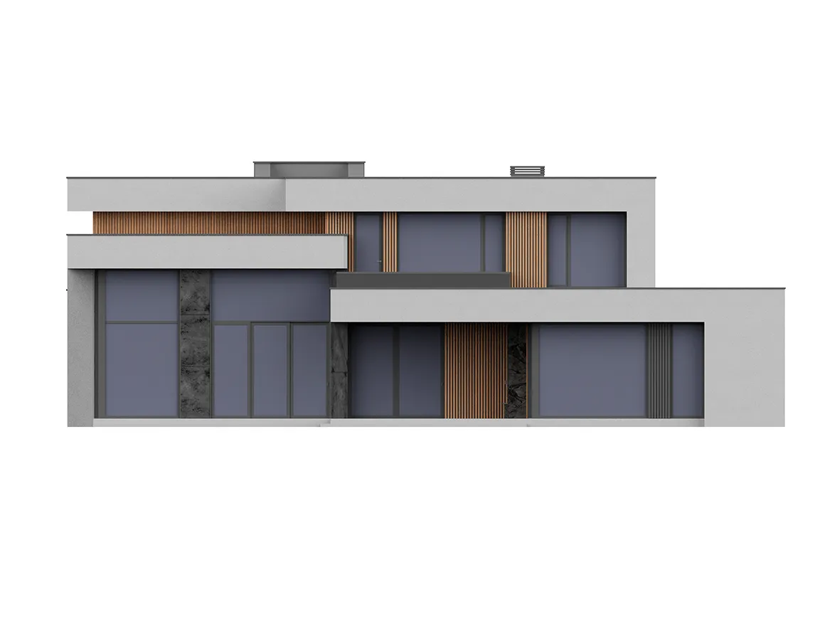 Projekt domu jednorodzinnego o pow. 293 m²: Piętrowy, 4 Sypialnie, 5 Łazienki, Otwarta kuchnia, Wiata