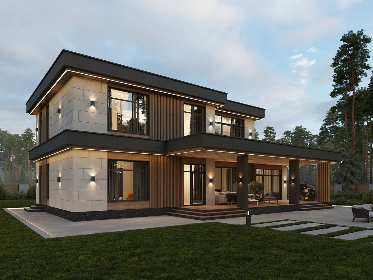 Projekt domu jednorodzinnego o pow. 228 m²: Piętrowy, 4 Sypialnie, Gabinet, 3 Łazienki, Otwarta kuchnia