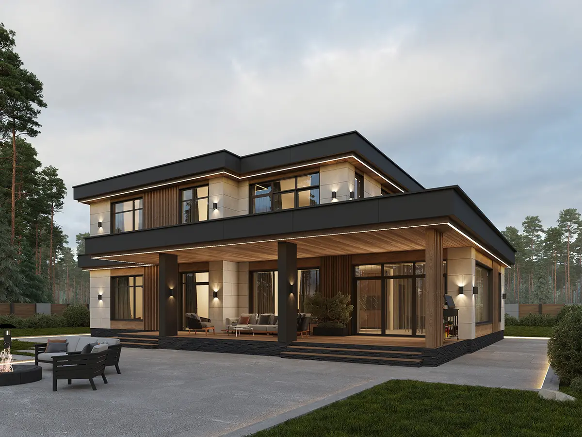 Projekt domu jednorodzinnego o pow. 228 m²: Piętrowy, 4 Sypialnie, Gabinet, 3 Łazienki, Otwarta kuchnia