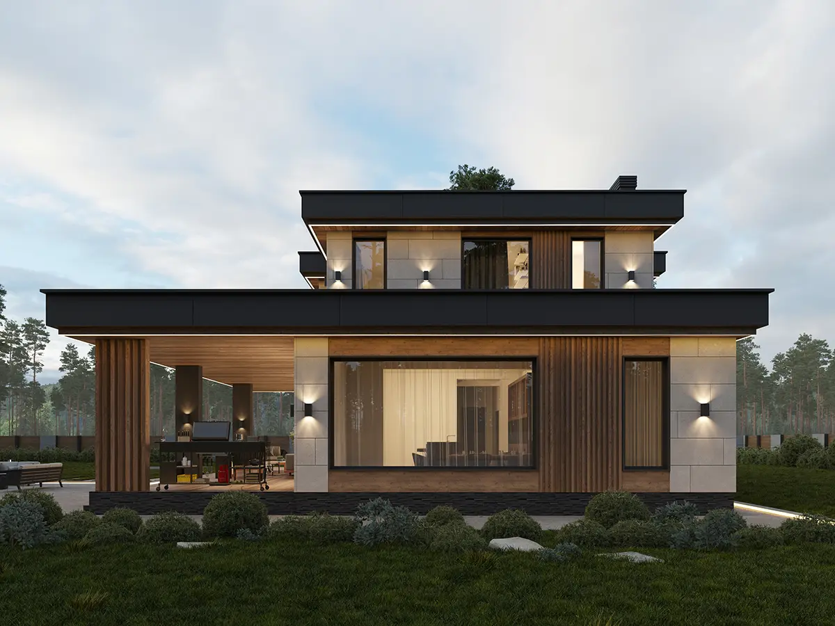 Projekt domu jednorodzinnego o pow. 228 m²: Piętrowy, 4 Sypialnie, Gabinet, 3 Łazienki, Otwarta kuchnia