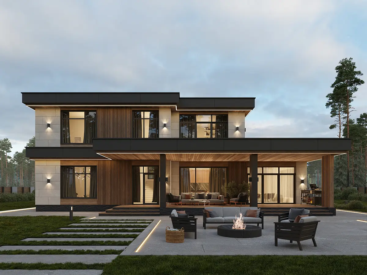 Projekt domu jednorodzinnego o pow. 228 m²: Piętrowy, 4 Sypialnie, Gabinet, 3 Łazienki, Otwarta kuchnia