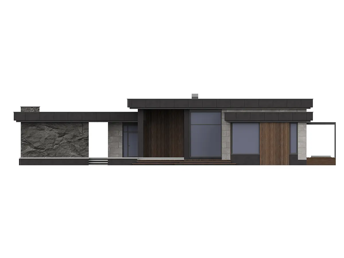 Projekt domu jednorodzinnego o pow. 206 m²: Parterowy, 2 Sypialnie, Gabinet, 3 Łazienki, Otwarta kuchnia, Wiata