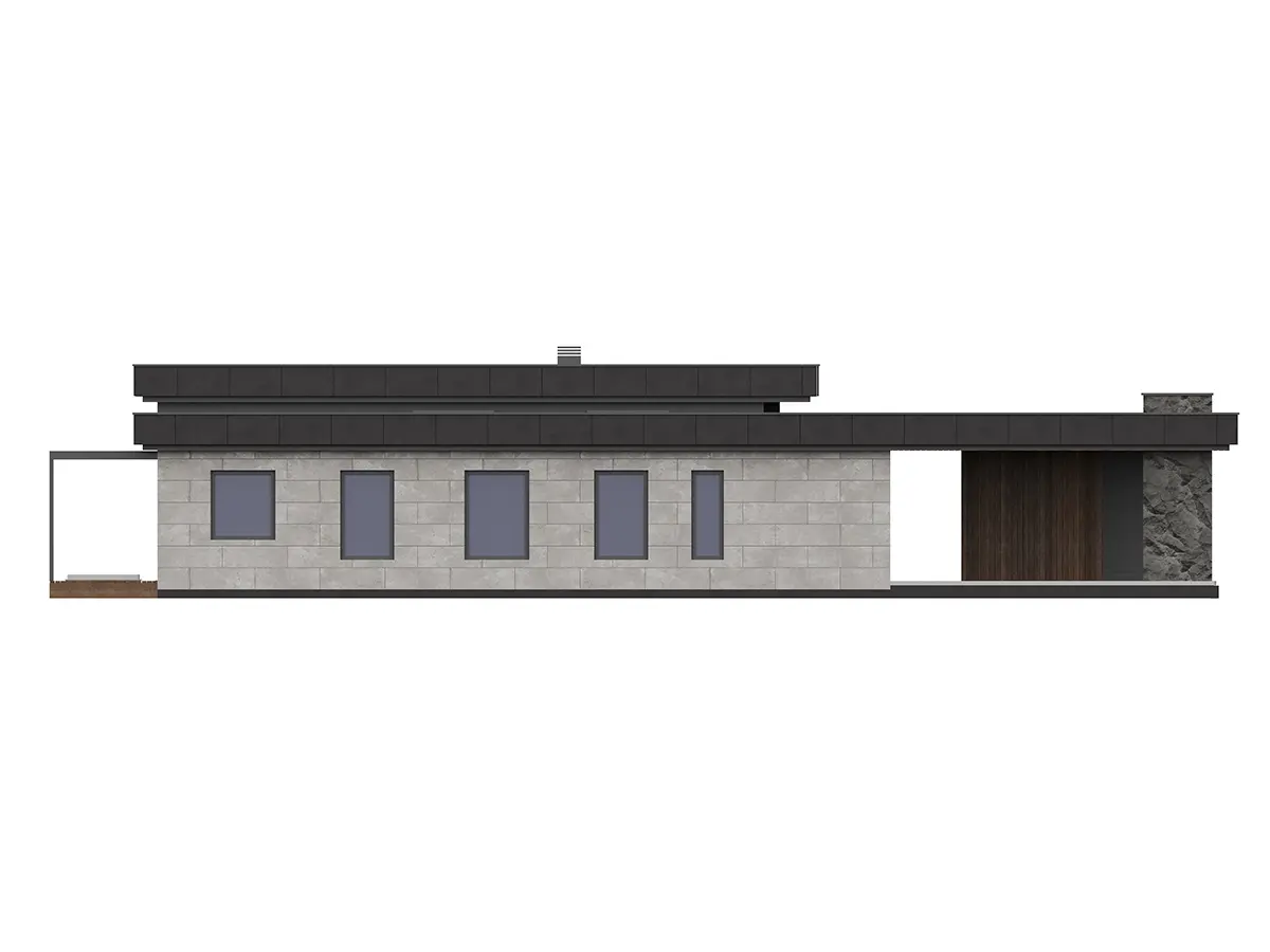 Projekt domu jednorodzinnego o pow. 206 m²: Parterowy, 2 Sypialnie, Gabinet, 3 Łazienki, Otwarta kuchnia, Wiata