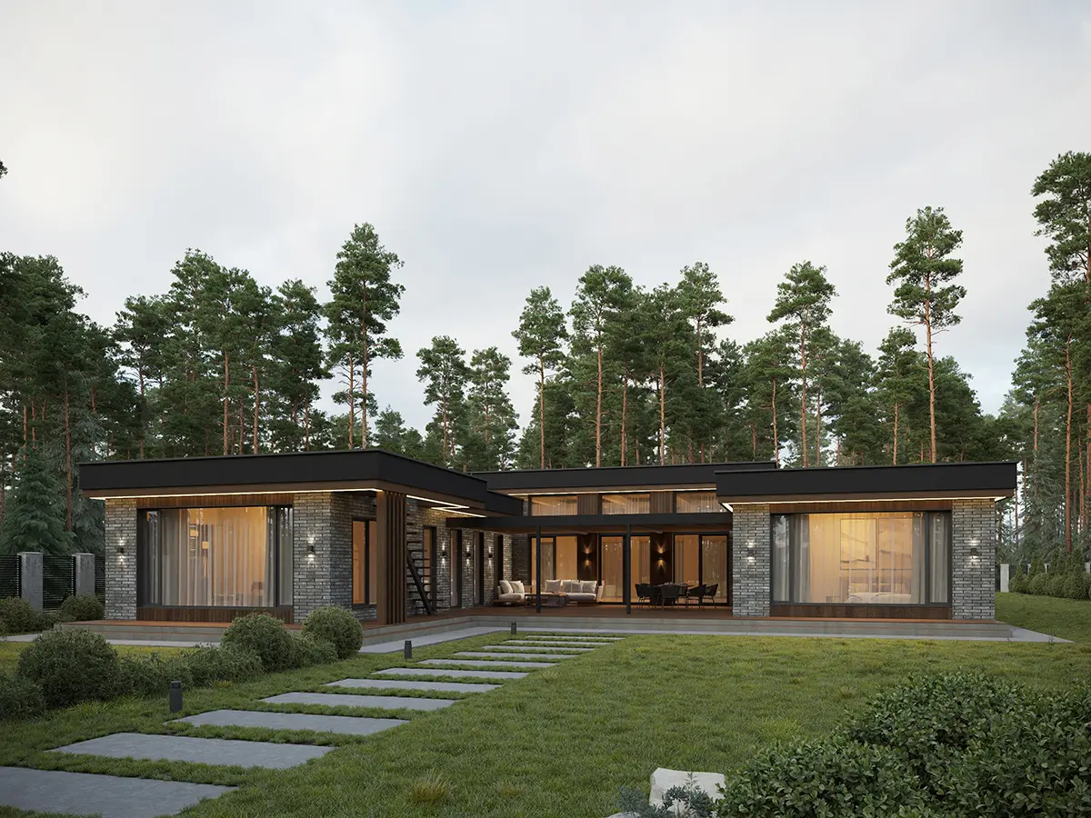 Projekt domu jednorodzinnego o pow. 282 m²: Parterowy, 3 Sypialnie, Gabinet, 4 Łazienki, Otwarta kuchnia, Garaż