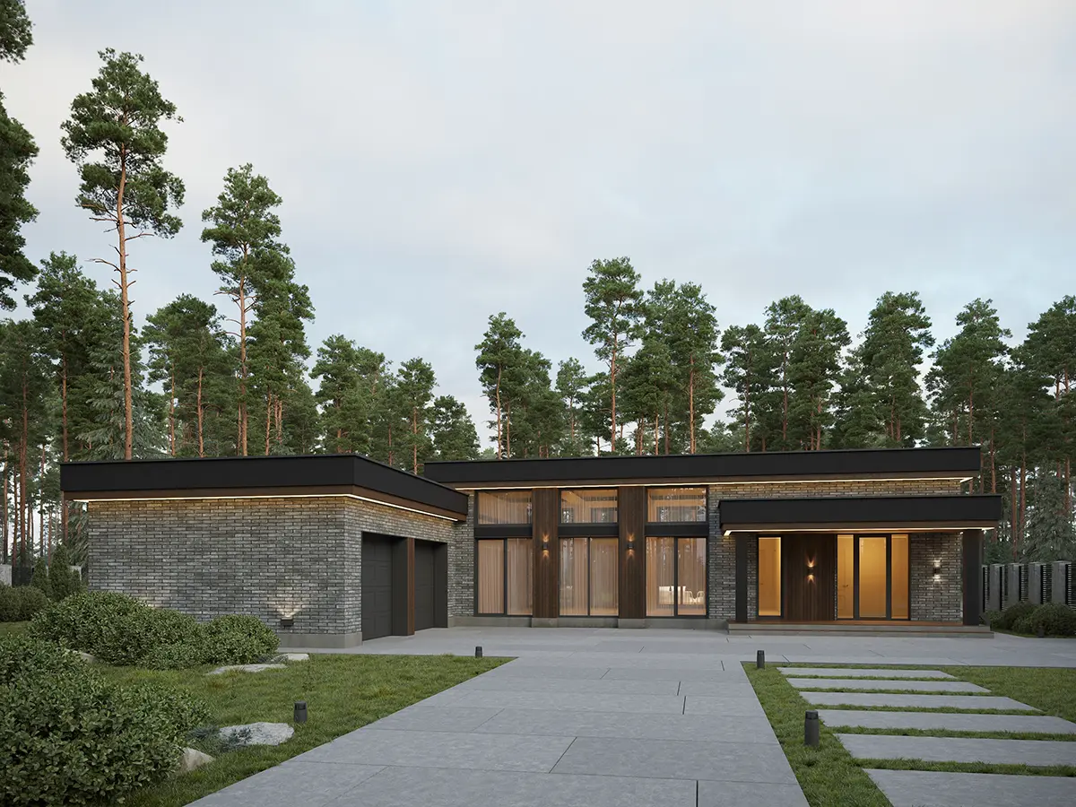 Projekt domu jednorodzinnego o pow. 282 m²: Parterowy, 3 Sypialnie, Gabinet, 4 Łazienki, Otwarta kuchnia, Garaż