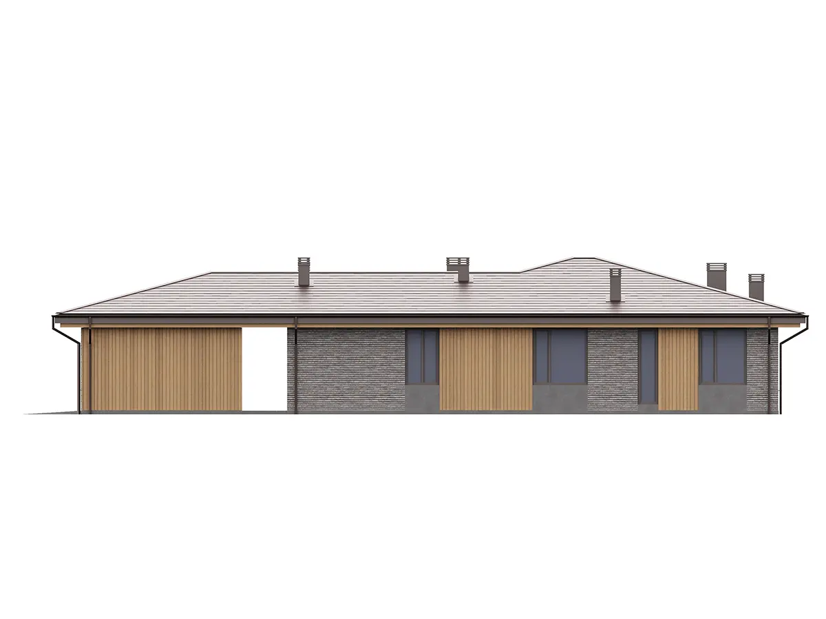 Projekt domu jednorodzinnego o pow. 172 m²: Parterowy, 3 Sypialnie, 2 Łazienki, Otwarta kuchnia, Wiata