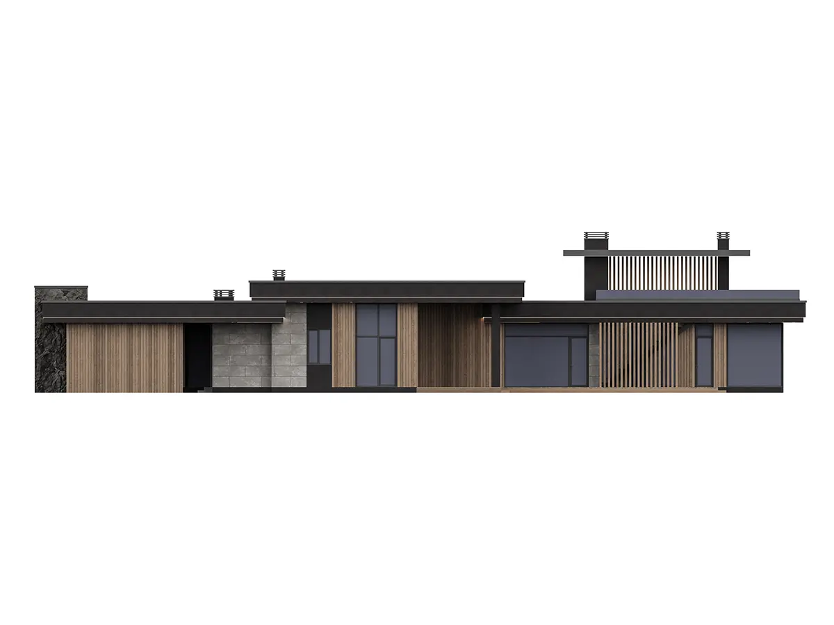 Projekt domu jednorodzinnego o pow. 247 m²: Parterowy, 4 Sypialnie, 4 Łazienki, Otwarta kuchnia, Wiata