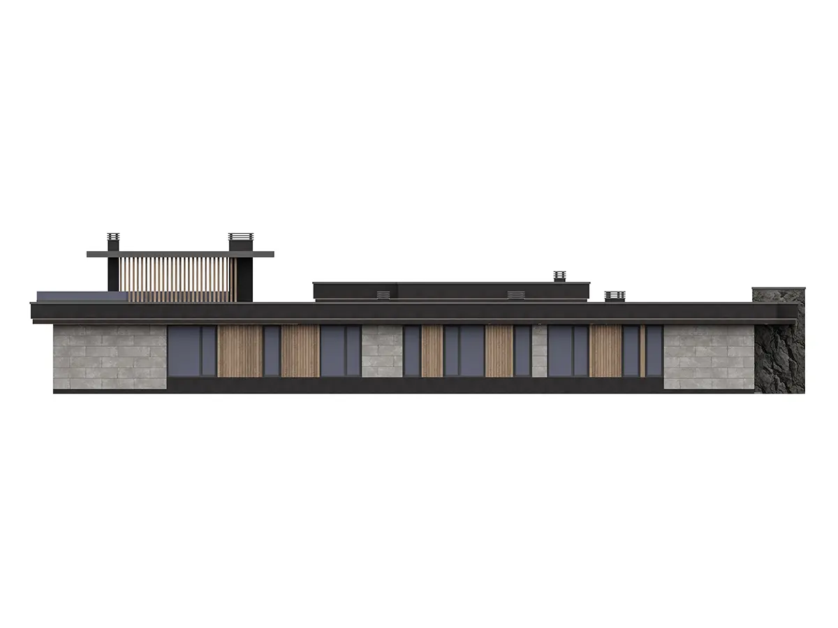 Projekt domu jednorodzinnego o pow. 247 m²: Parterowy, 4 Sypialnie, 4 Łazienki, Otwarta kuchnia, Wiata