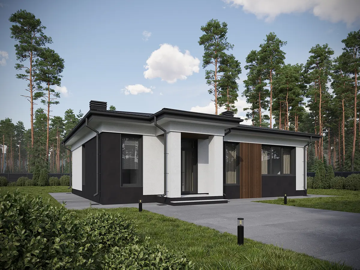 Projekt domu jednorodzinnego o pow. 96 m²: Parterowy, 3 Sypialnie, 1 Łazienki, Otwarta kuchnia