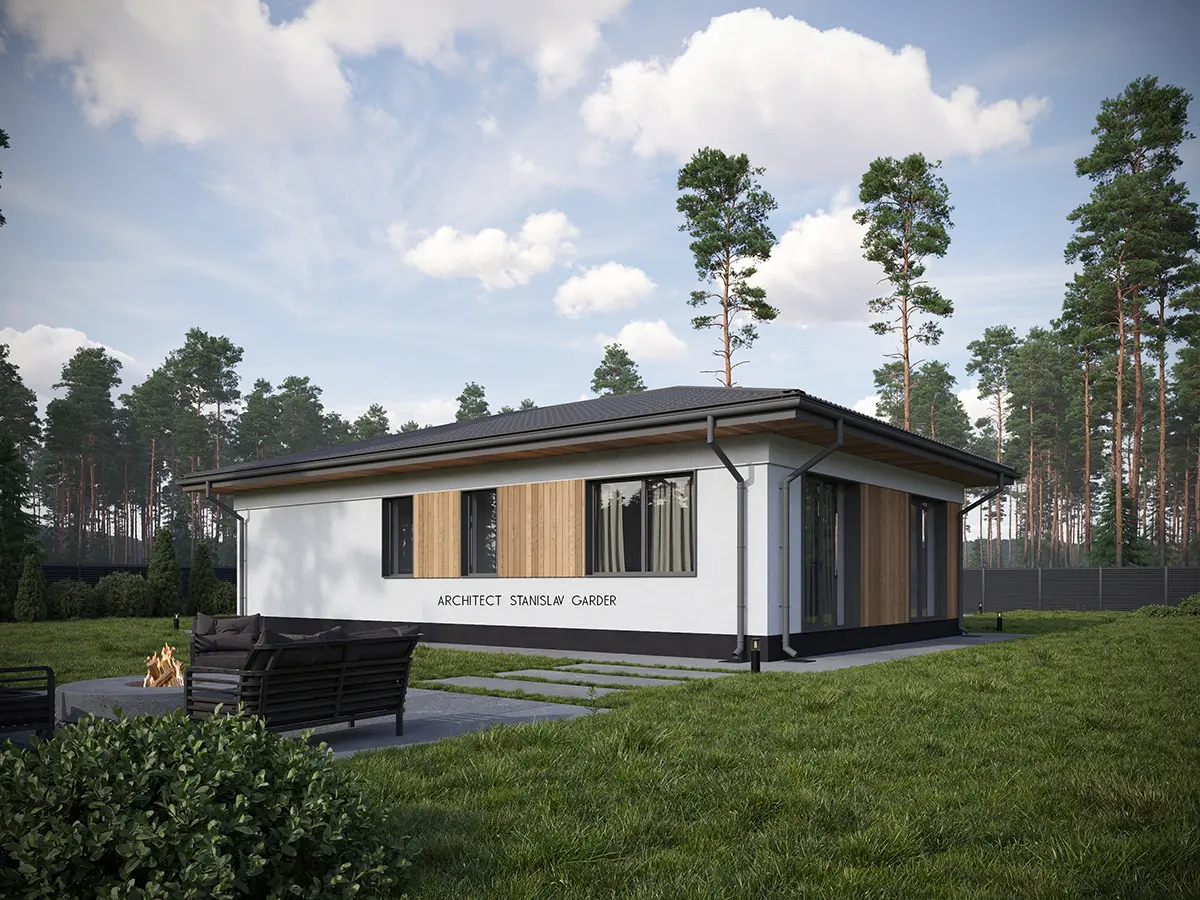 Projekt domu jednorodzinnego o pow. 97 m²: Parterowy, 3 Sypialnie, 2 Łazienki, Otwarta kuchnia