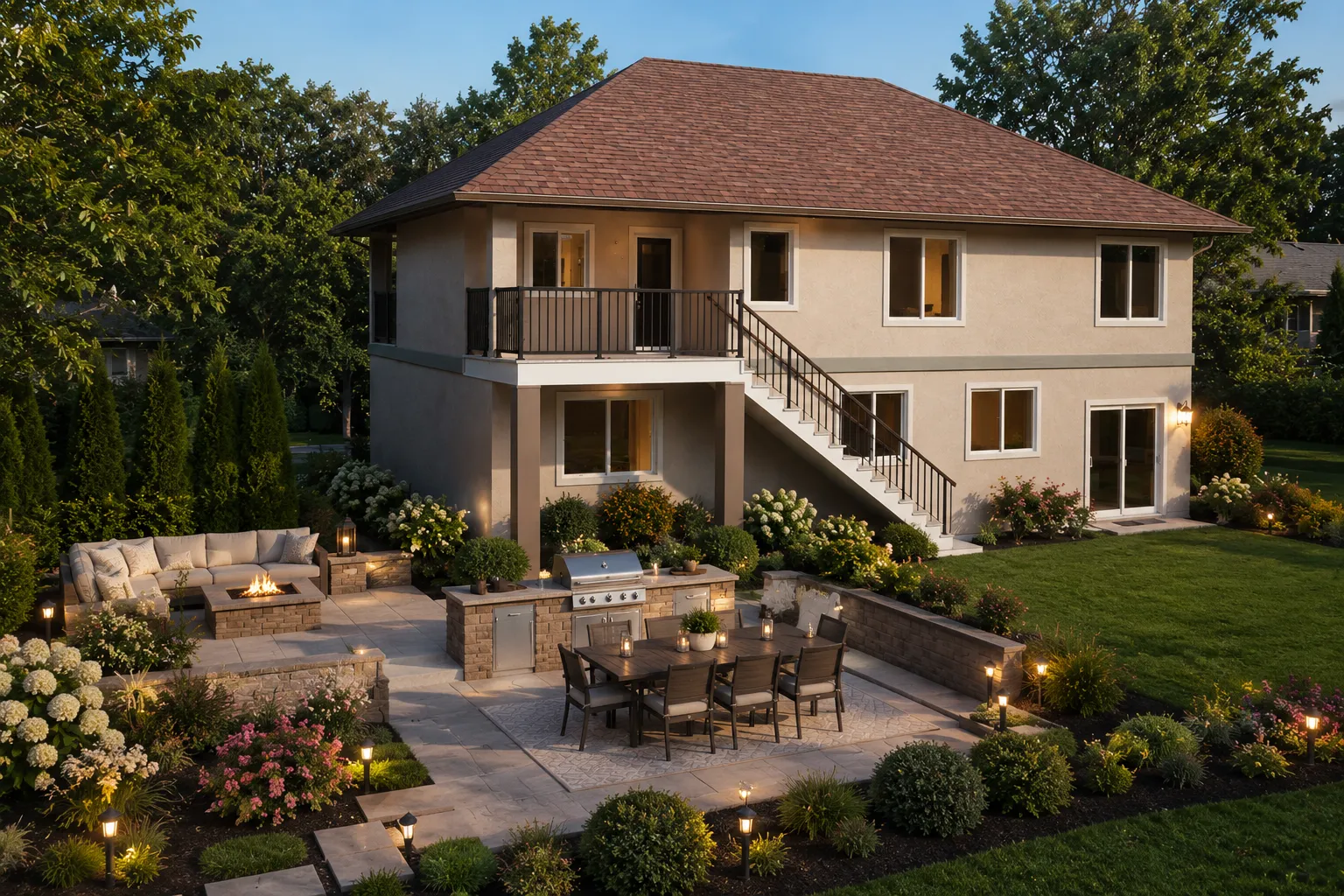Projekt domu piętrowego o pow. 292 m²: 5 Sypialnie, Gabinet, 4 Łazienki, Otwarta kuchnia, Garaż