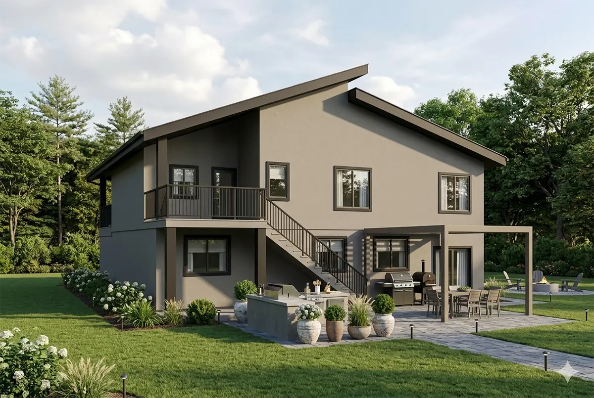 Projekt domu piętrowego o pow. 303 m²: 5 Sypialnie, Gabinet, 4 Łazienki, Otwarta kuchnia, Garaż