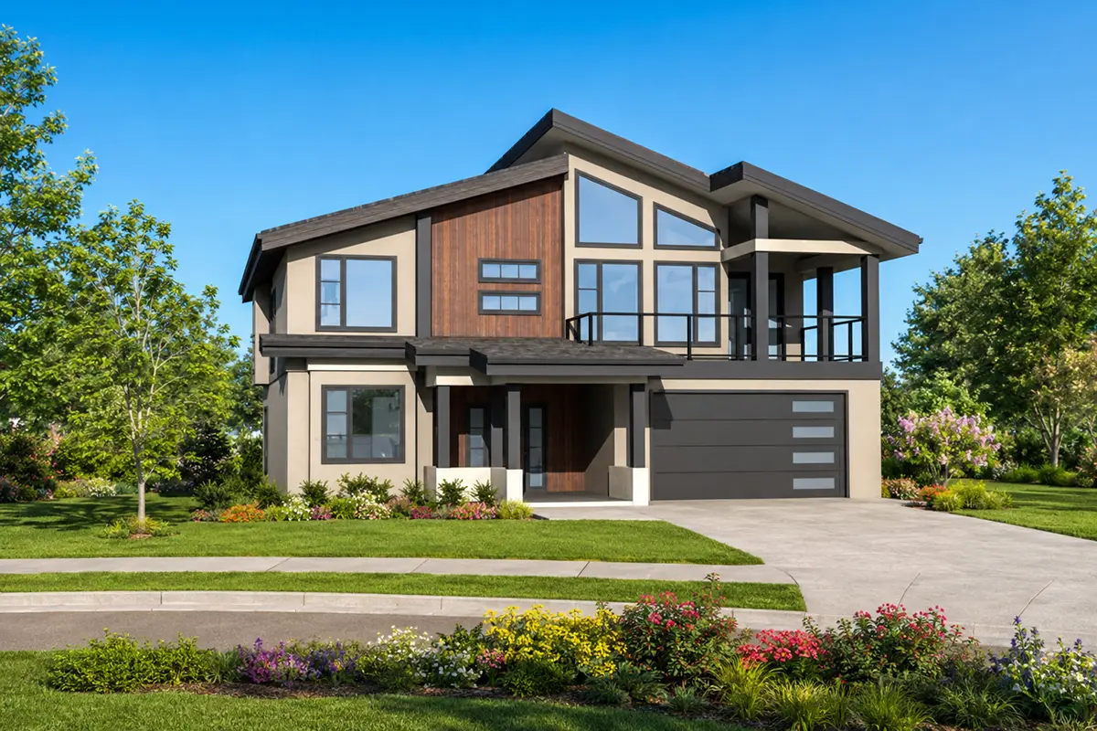 Projekt domu piętrowego o pow. 303 m²: 5 Sypialnie, Gabinet, 4 Łazienki, Otwarta kuchnia, Garaż