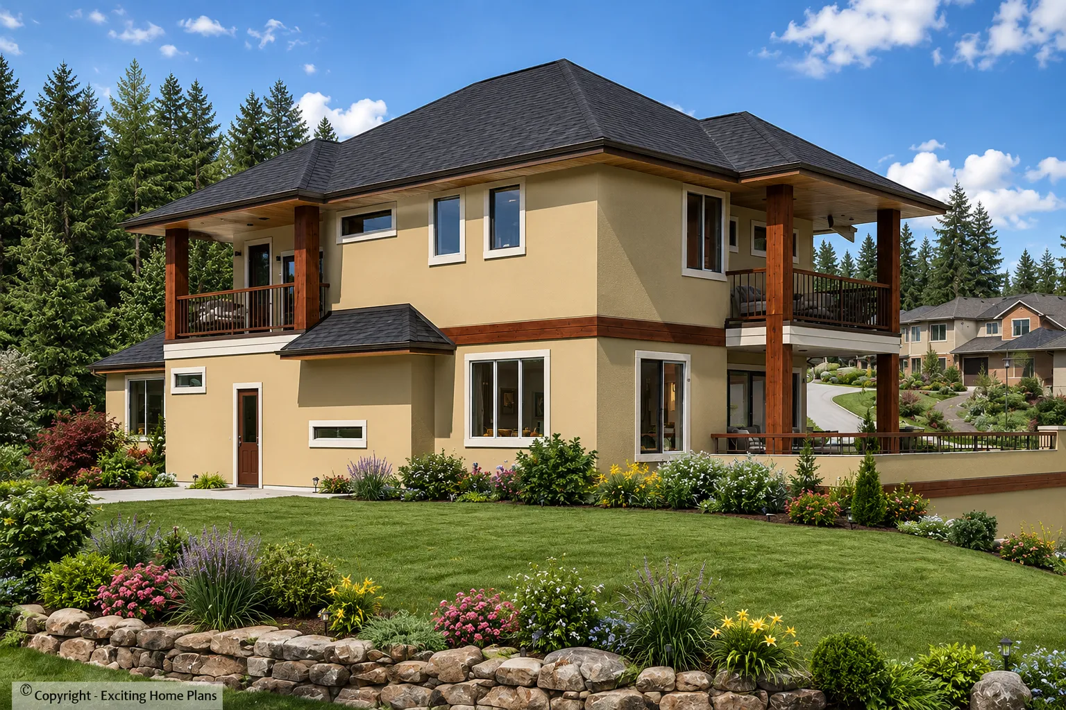Projekt domu piętrowego + piwnicą o pow. 426 m²: 4 Sypialnie, 4 Łazienki, Otwarta kuchnia, Garaż