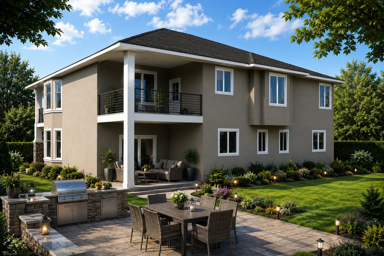 Projekt domu piętrowego o pow. 330 m²: 4 Sypialnie, 3 Łazienki, Otwarta kuchnia, Garaż