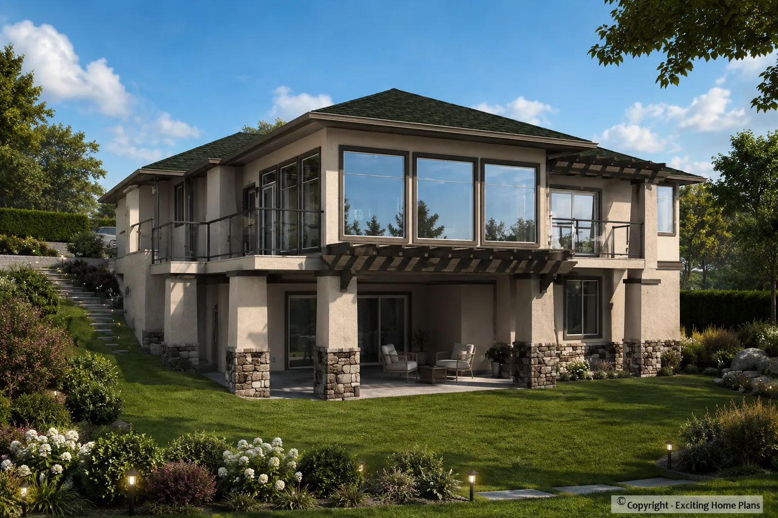 Projekt domu parterowego + piwnicą o pow. 459 m²: 3 Sypialnie, Gabinet, 4 Łazienki, Otwarta kuchnia, Garaż