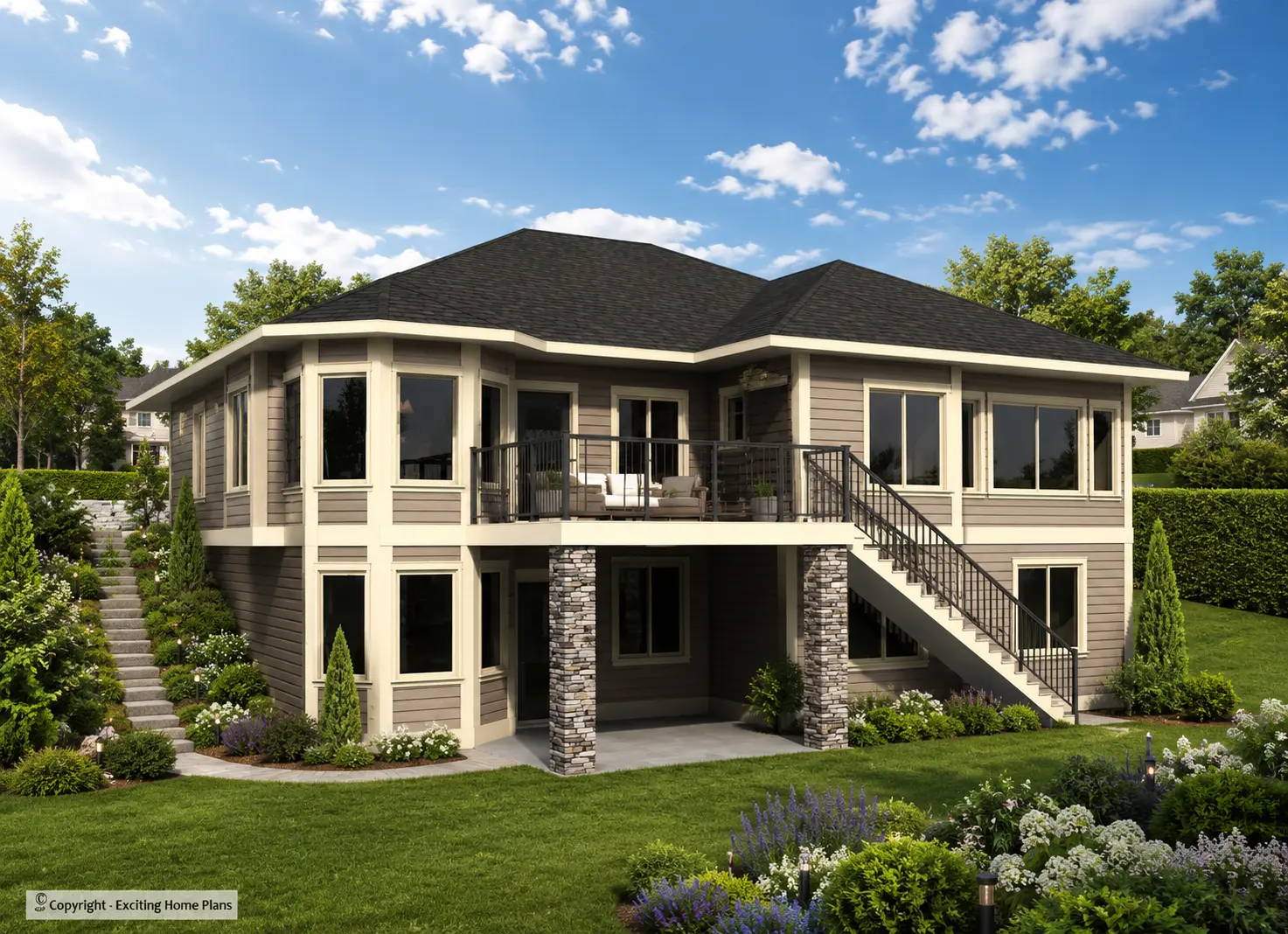 Projekt domu parterowego + piwnicą o pow. 321 m²: 6 Sypialnie, 3 Łazienki, Otwarta kuchnia, Garaż