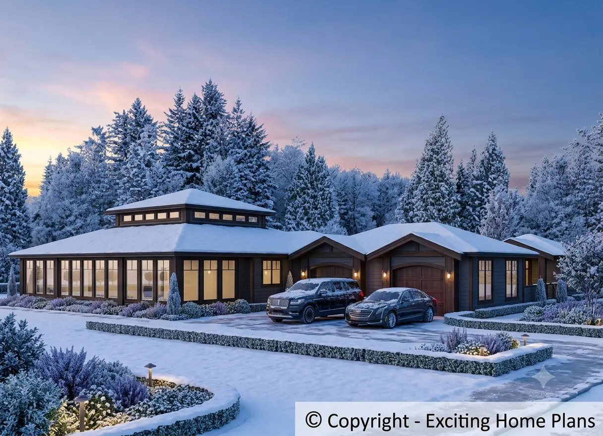 Projekt domu parterowego o pow. 453 m²: 3 Sypialnie, 1 Łazienki, Garaż