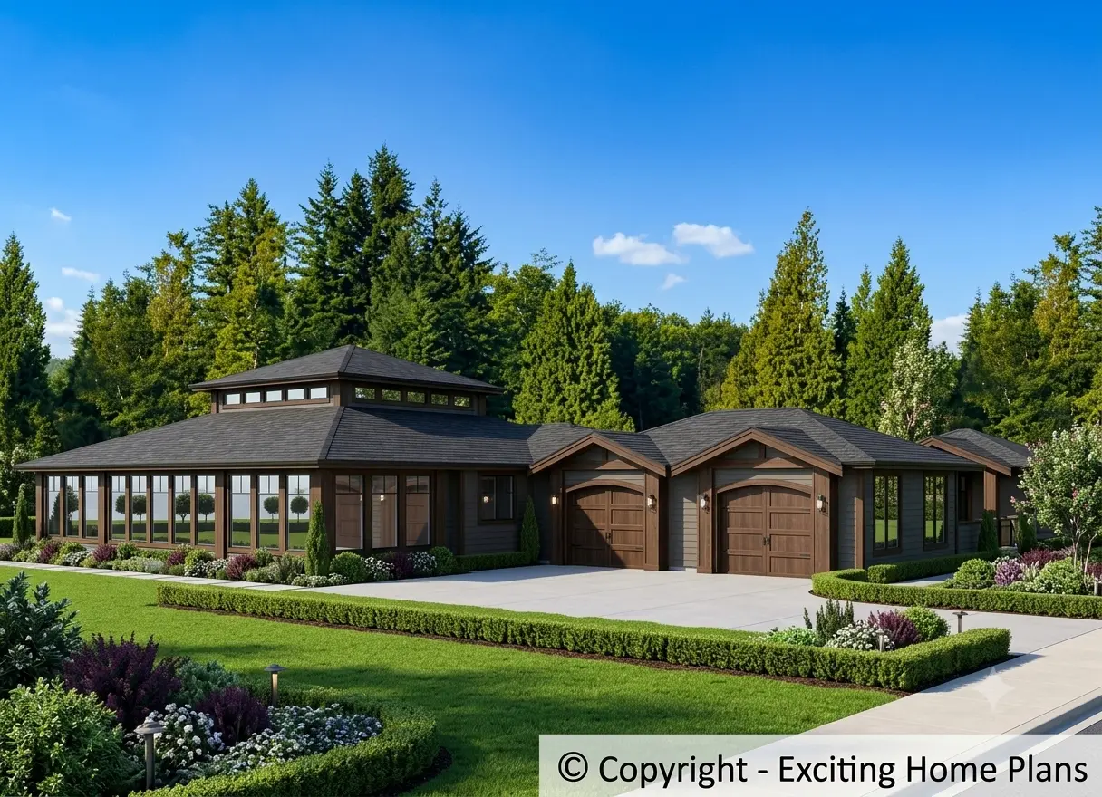 Projekt domu parterowego o pow. 453 m²: 3 Sypialnie, 1 Łazienki, Garaż