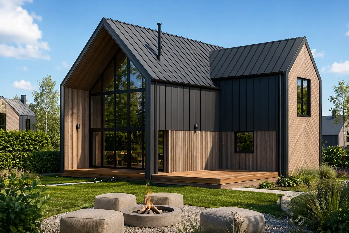 Projekt domu jednorodzinnego o pow. 136 m²: z poddaszem użytkowym, 3 Sypialnie, 4 Łazienki, Wiata