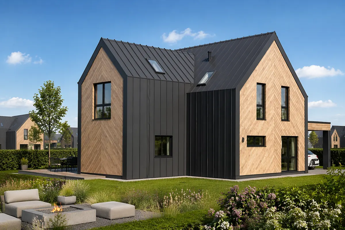 Projekt domu jednorodzinnego o pow. 136 m²: z poddaszem użytkowym, 3 Sypialnie, 4 Łazienki, Wiata