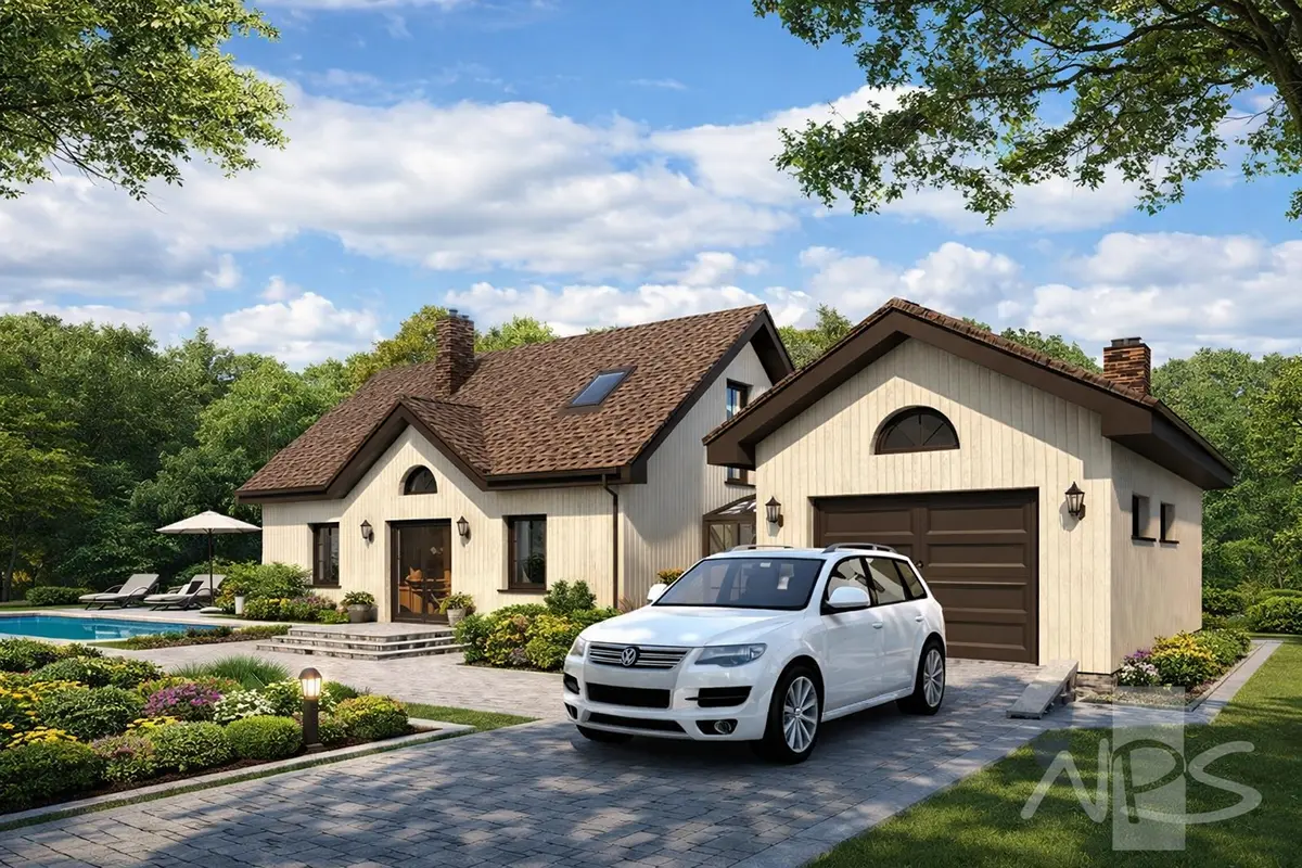 Projekt domu jednorodzinnego o pow. 127 m²: Parterowy z poddaszem użytkowym, 2 Sypialnie, Gabinet, 2 Łazienki, Otwarta kuchnia, Garaż