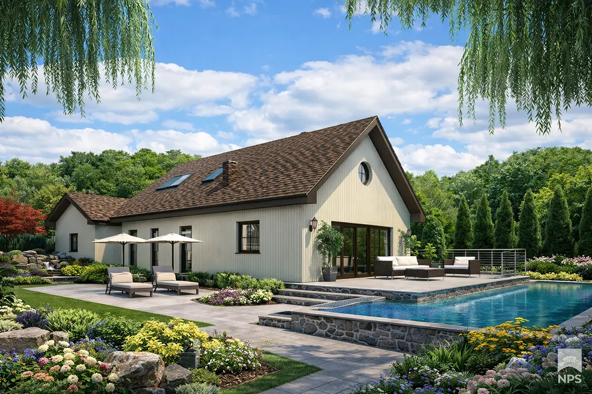 Projekt domu jednorodzinnego o pow. 127 m²: Parterowy z poddaszem użytkowym, 2 Sypialnie, Gabinet, 2 Łazienki, Otwarta kuchnia, Garaż