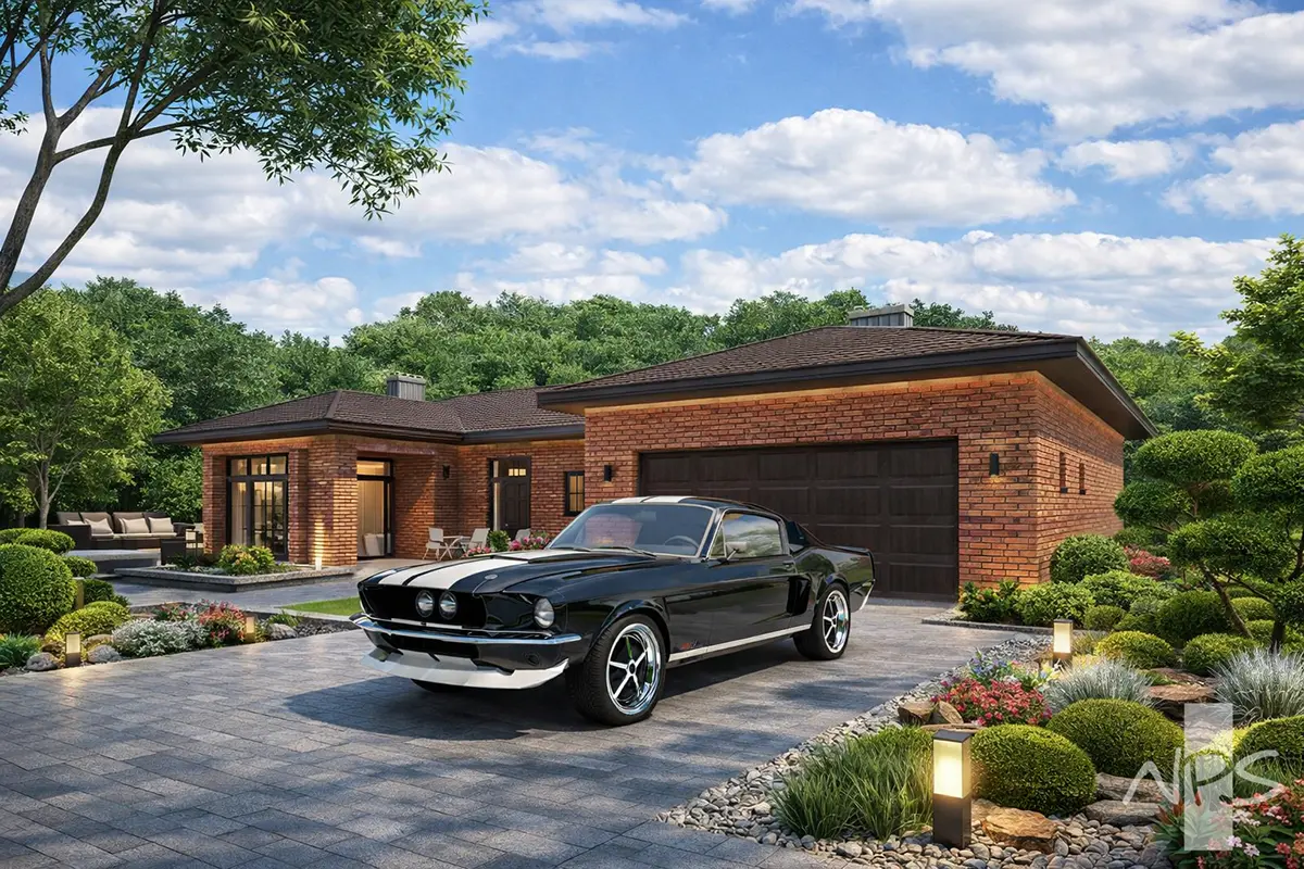 Projekt domu jednorodzinnego o pow. 232 m²: Parterowy, 3 Sypialnie, 2 Łazienki, Garaż