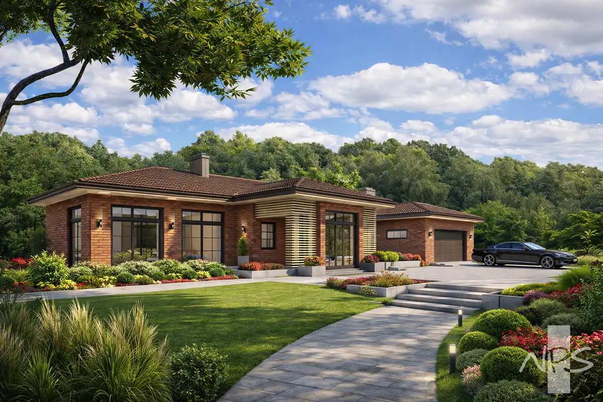 Projekt domu jednorodzinnego o pow. 232 m²: Parterowy, 3 Sypialnie, 2 Łazienki, Garaż