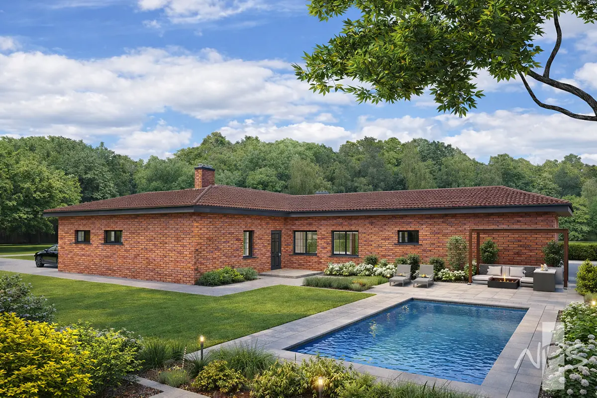 Projekt domu jednorodzinnego o pow. 232 m²: Parterowy, 3 Sypialnie, 2 Łazienki, Garaż