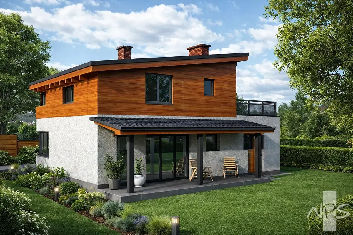 Projekt domu jednorodzinnego o pow. 116 m²: Piętrowy, 2 Sypialnie, 2 Łazienki, Garaż